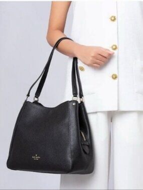 Kate Spade Leila Medium Triple Compartment Shoulder Bag Pebbled Black Like New